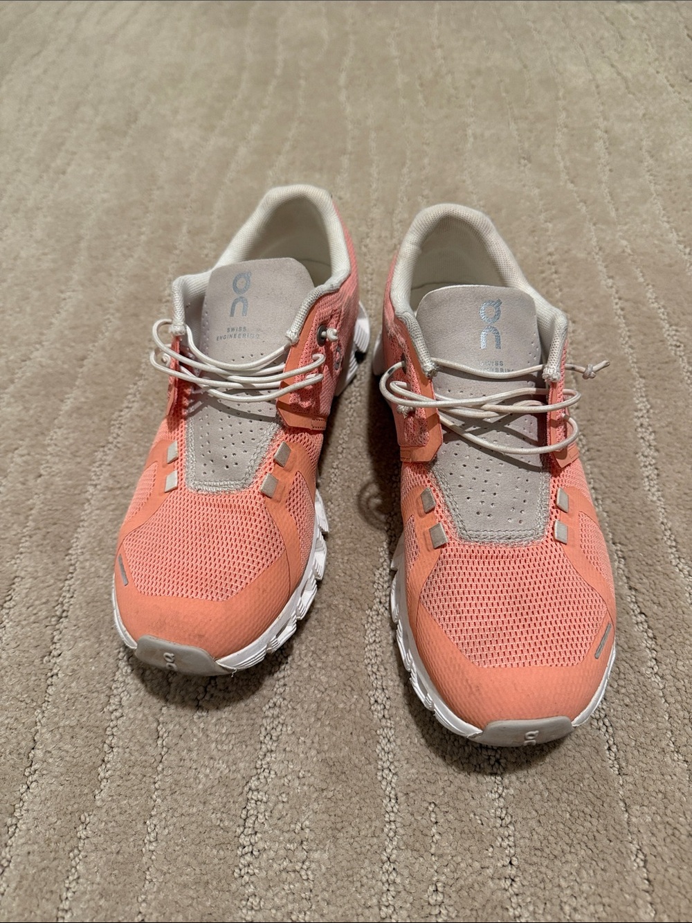 On Running Coral and White Women's Athletic Shoes - Picture 3 of 4